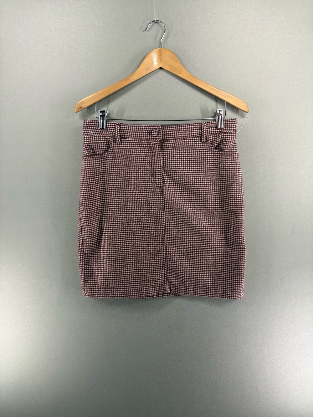 Cupcakes and Cashmere Women's Wool Blend Mini Skirt Size 4 Maroon Houndstooth